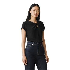 Maje Twist Front Top Women's Size Small Black Short Sleeve